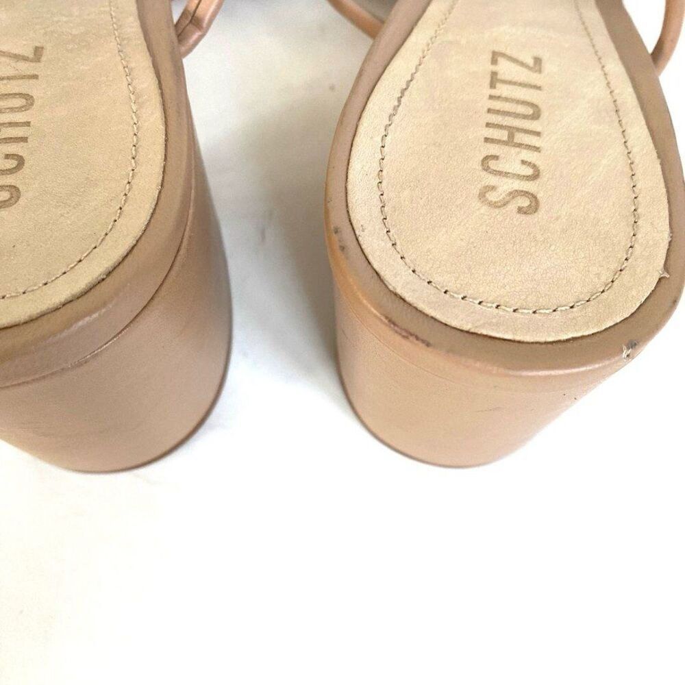 Schutz Princey Leather Strappy Block Heel Slide Sandals Nude Size 10.5 - Picture 7 of 10